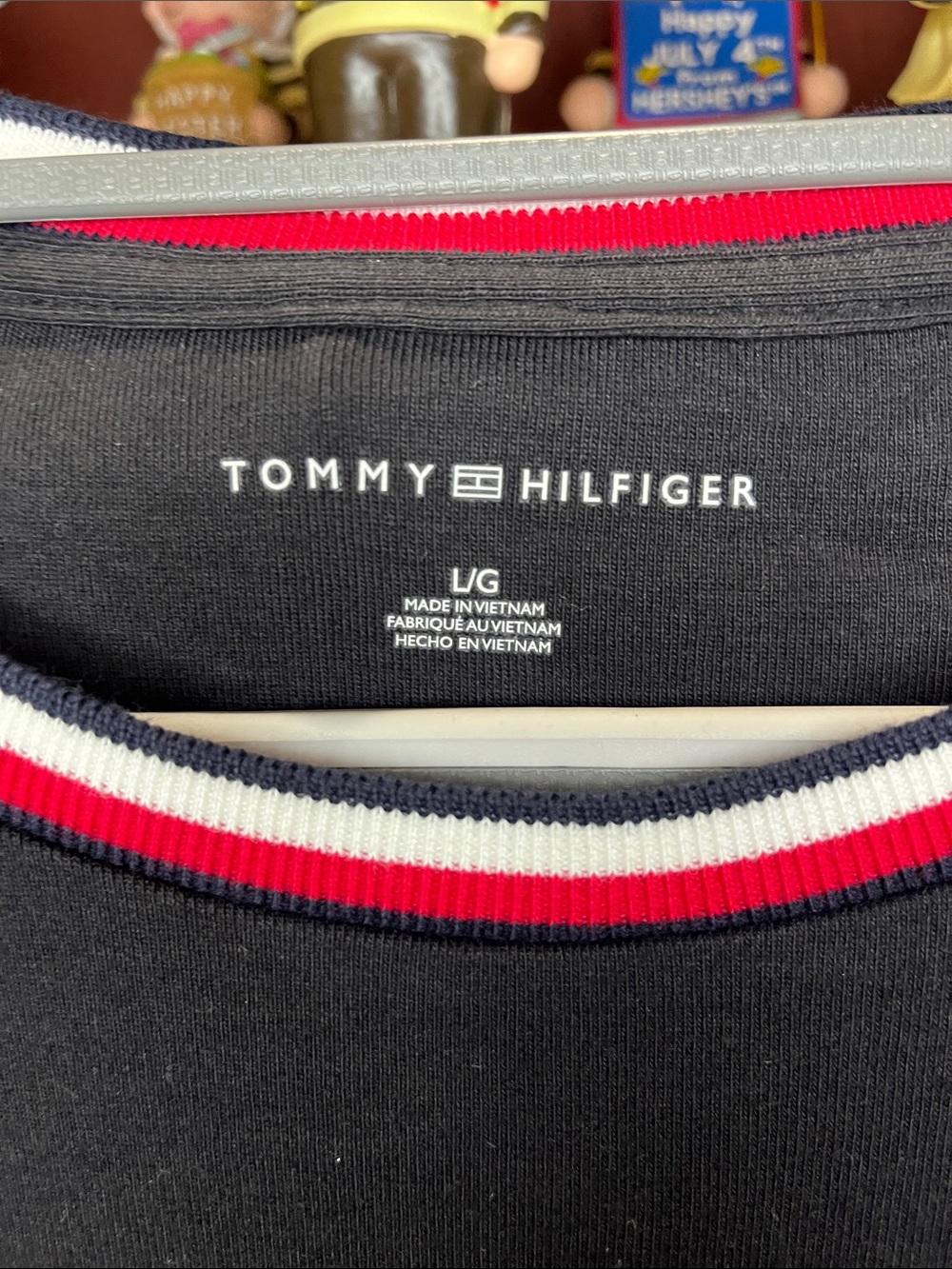 Tommy Hilfiger Black T-Shirt Dress with Light Blue Pocket and Red-White Trim - Picture 4 of 10